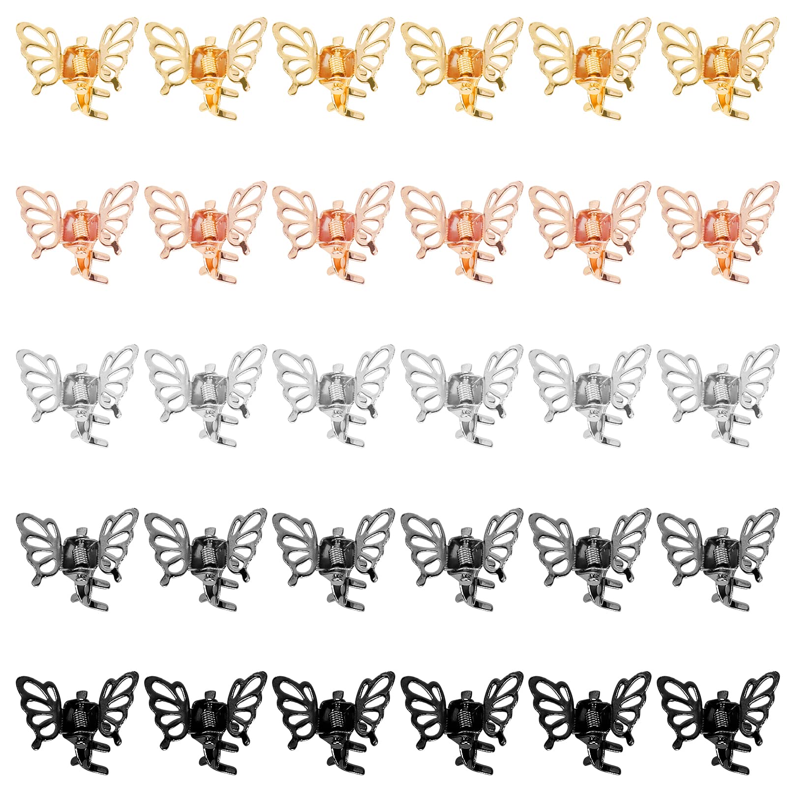 Wecoe 30 Pcs Small Butterfly Hair Accessories: Tiny Mini Claw Clips in Rose Gold, Silver, Black Metal - Cute Decorative Hair Clips for Kids, Toddlers, Women - Christmas Gift