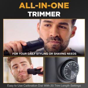 Bell+Howell Vacutrim Deluxe Cordless Mens Beard Trimmer, Rechargeable Electric Shaver with 20 Trim Setting and Built-in Vacuum for Mustache, Sideburns. Facial Hair, Black, 7.5", As Seen On TV