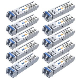 1.25 gigabit single mode lc duplex transceiver,1000base-lx dual fiber sfp module,1310nm smf, up to 10 km,ddm，compatible with cisco, ubiquiti, mikrotik,netgear, dlink and more (10pack)