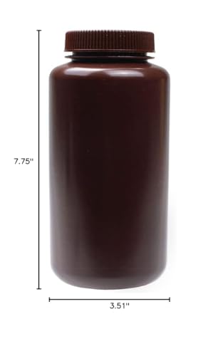 United Scientific Supplies 33466 | Laboratory Grade HDPE Wide Mouth Amber Reagent Bottle | Designed for Laboratories, Classrooms, or Storage at Home | 1,000mL (1L) Capacity | Pack of 6