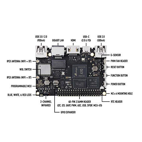 Khadas Single Board Computer, VIM3 Pro Amlogic A311D,Faster CPU,Neural Processing Unit for A.I.Switchable PCIe and USB 3.0,Dual Independent Displays,Dual Cameras (4+32GB)+OS08A10 8 megapixel HDR Camer