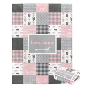 woodland baby blanket for girls,baby girl blanket,personalized baby blanket with name,newborn swaddle blanket baby girl,custom pink throw blanket,custom toddler blanket,kids outdoor blanket.50×60