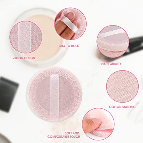 Sibba 12 Pcs Loose Powder Puff Pink Cotton Pads Face Body Makeup Velour with Ribbon Applicators Setting Round Make Up Eyeshadow Concealer Cosmetics Sponge