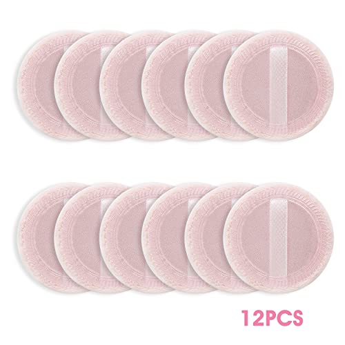 Sibba 12 Pcs Loose Powder Puff Pink Cotton Pads Face Body Makeup Velour with Ribbon Applicators Setting Round Make Up Eyeshadow Concealer Cosmetics Sponge