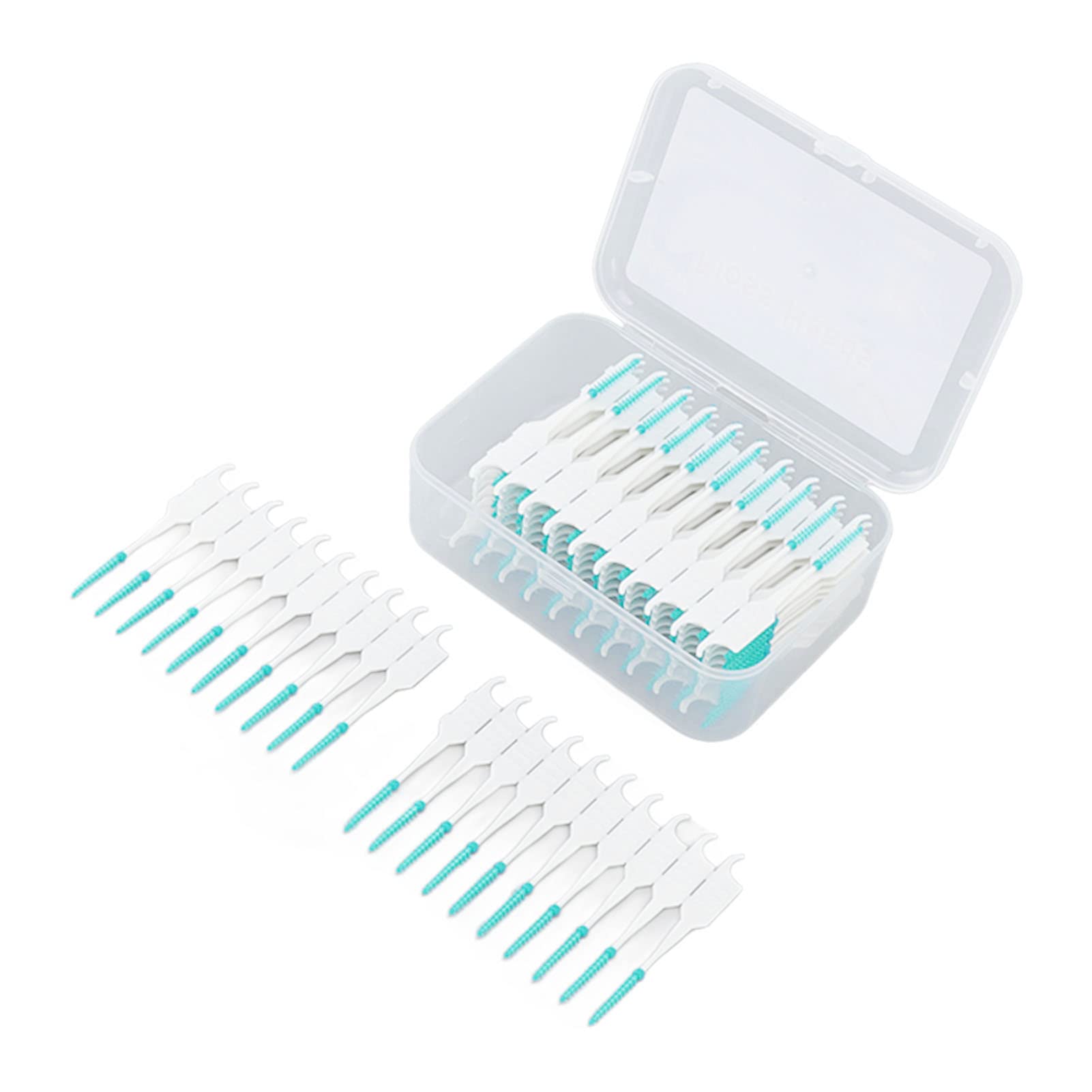 Mumusuki 200pcs Portable Interdental Toothpicks Interdental Brush Soft Silicone Head Floss Toothpick Brush with Case for Oral Care(Mint Green)