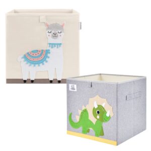 clcrobd foldable animal cube storage bins fabric toy box/chest/organizer for kids nursery, 13 inch (llama + triceratops)