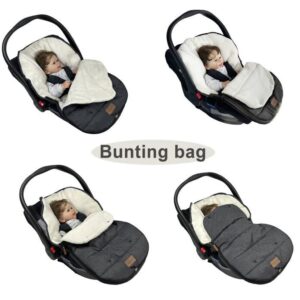 funlife 4 in 1 Premium Waterproof Universal Anti-Wind Infant Car Seat Cover Comes with Ultra Soft Fleece Car Seat Bunting Bag for Winter,Car Seat Cover Bunting Set for 0-12M