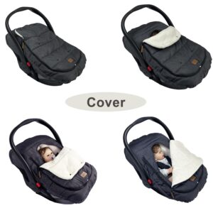 funlife 4 in 1 Premium Waterproof Universal Anti-Wind Infant Car Seat Cover Comes with Ultra Soft Fleece Car Seat Bunting Bag for Winter,Car Seat Cover Bunting Set for 0-12M