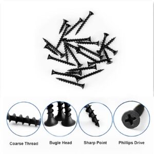 zcfochi Screws #6 x 1-1/4" Drywall Screws 260PCS Coarse Thread Sheetrock Wood Screws with Phillips Drive,1 LBS Flat Truss Head Self Tapping Screws Black Phosphate Coated Stainless Fast Self Tapping