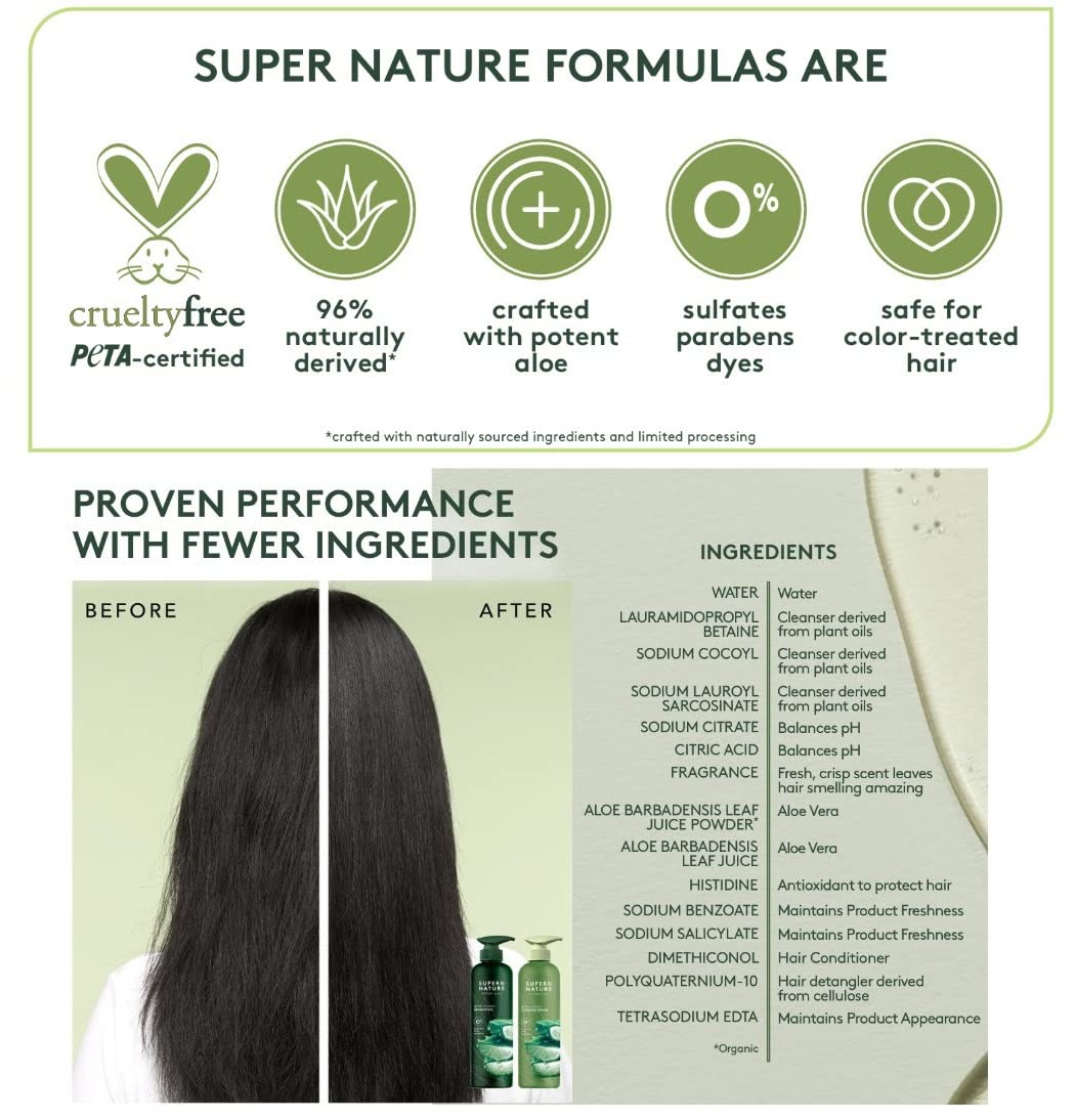 Super Nature Potent Aloe Gentle Moisture Shampoo and Conditioner Sulfates Free, 30 Fl Oz