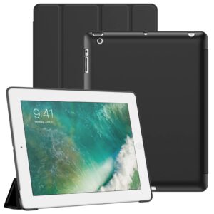 jetech case for ipad 2/3/4, protective hard back shell soft-touch tablet stand cover, auto wake/sleep (black)