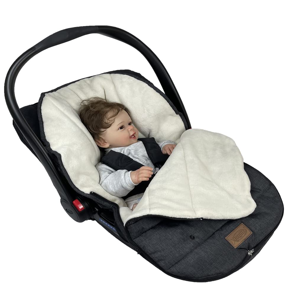 funlife 4 in 1 Premium Waterproof Universal Anti-Wind Infant Car Seat Cover Comes with Ultra Soft Fleece Car Seat Bunting Bag for Winter,Car Seat Cover Bunting Set for 0-12M