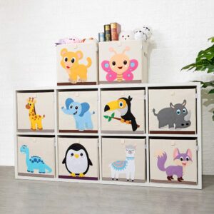 CLCROBD Foldable Animal Cube Storage Bins Fabric Toy Box/Chest/Organizer for Kids Nursery, 13 inch (Llama + Triceratops)