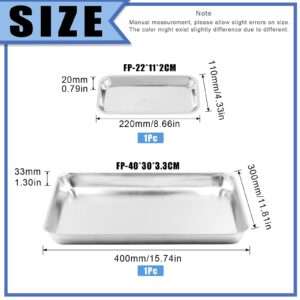 Glarks 2 Pack 304 Stainless Steel Professional Medical & Surgical Tray, 8.6" x 4.3" x 0.8" and 15.7" x 11.8" x 1.3" Flat Rectangle Tray Dental Procedure Tray for Lab Tattoo Instruments Organizer