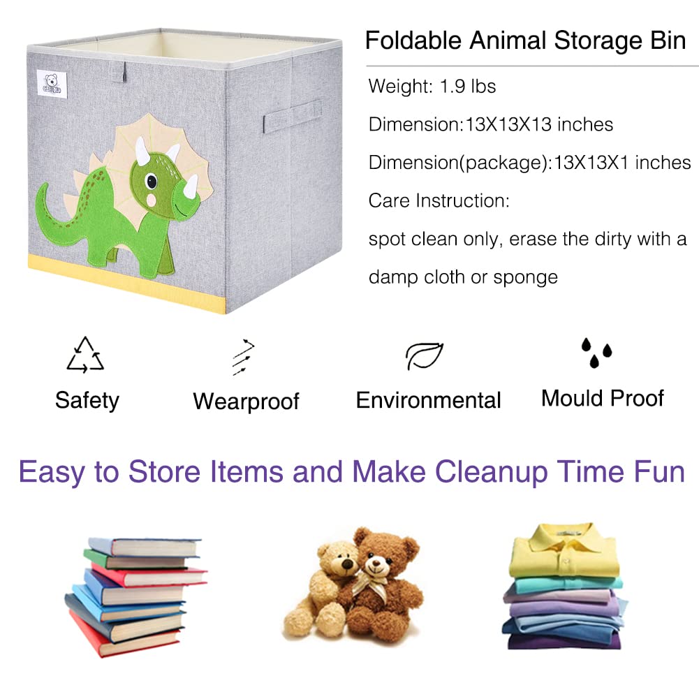 CLCROBD Foldable Animal Cube Storage Bins Fabric Toy Box/Chest/Organizer for Kids Nursery, 13 inch (Llama + Triceratops)