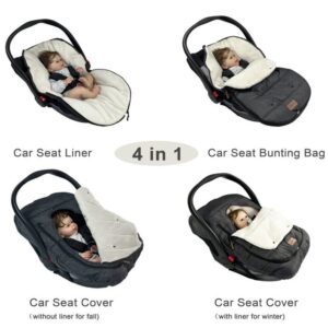 funlife 4 in 1 Premium Waterproof Universal Anti-Wind Infant Car Seat Cover Comes with Ultra Soft Fleece Car Seat Bunting Bag for Winter,Car Seat Cover Bunting Set for 0-12M