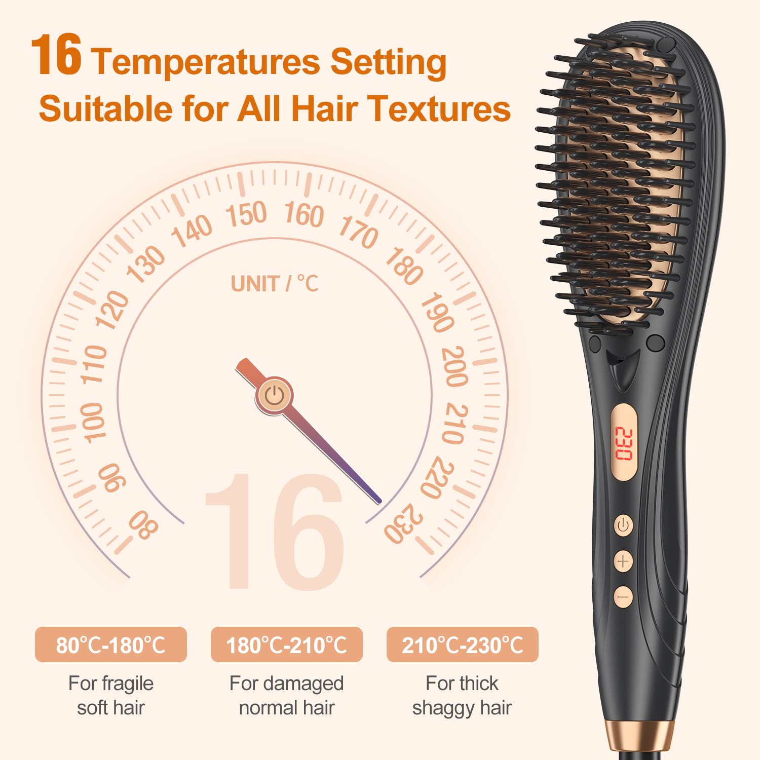 Benherofun Hair Straightener Brush, Hair Straightener Comb Straightening Brush for Women with 16 Temps, 20s Fast Heating & Anti-Scald