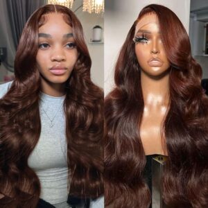 Azkiu 150% Density Brazilian Virgin Hair Brown Lace Front Wig, 26 Inch, Pre Plucked with Baby Hair, Glueless, Transparent Lace Front, Soft and Silky