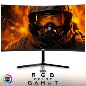 MTG 24-inch Curved Gaming Monitor - Full HD 1080P, Frameless Design, Low Motion Blur, VESA Mount, HDMI/DP/Audio/USB Ports, with RGB Keyboard and Mouse Combo for Home and Office