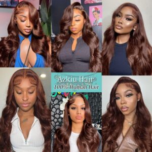 Azkiu 150% Density Brazilian Virgin Hair Brown Lace Front Wig, 26 Inch, Pre Plucked with Baby Hair, Glueless, Transparent Lace Front, Soft and Silky