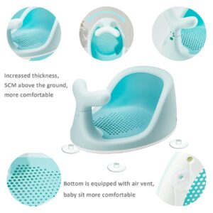 Whale Shape Baby Bath Seat – 3 Bath Toys + Bath Brush + Shower Cap – Ergonomic Backrest – Elastic and Breathable – 4 Strong Non-Slip Suction Cups – Ideal Gift! (Green)