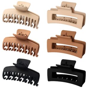 vsiopy 6 pack medium large claw clips for thin or thick hair, double row hair clips for women, strong hold matte hair claw clips, 3.5 inch