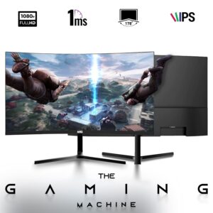 MTG 24-inch Curved Gaming Monitor - Full HD 1080P, Frameless Design, Low Motion Blur, VESA Mount, HDMI/DP/Audio/USB Ports, with RGB Keyboard and Mouse Combo for Home and Office