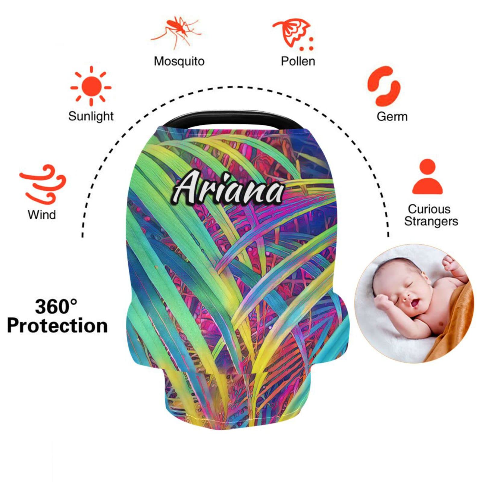 Custom Palm Leaves Stretchy Baby Car Seat Canopy Presonalized Infant Stroller Cover Multi Use Scarf Nursing Customized Nursing Cover for Breastfeeding Moms