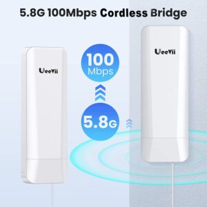 Wireless Bridge, Easy to Use, Point to Point 5.8G Outdoor Bridge with 14dBi Antenna, 9842 FT Long Range Working Distance 24V PoE Adapter 2 RJ45 Port for Extended Internet Signal to Next Building