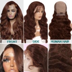 Azkiu 150% Density Brazilian Virgin Hair Brown Lace Front Wig, 26 Inch, Pre Plucked with Baby Hair, Glueless, Transparent Lace Front, Soft and Silky