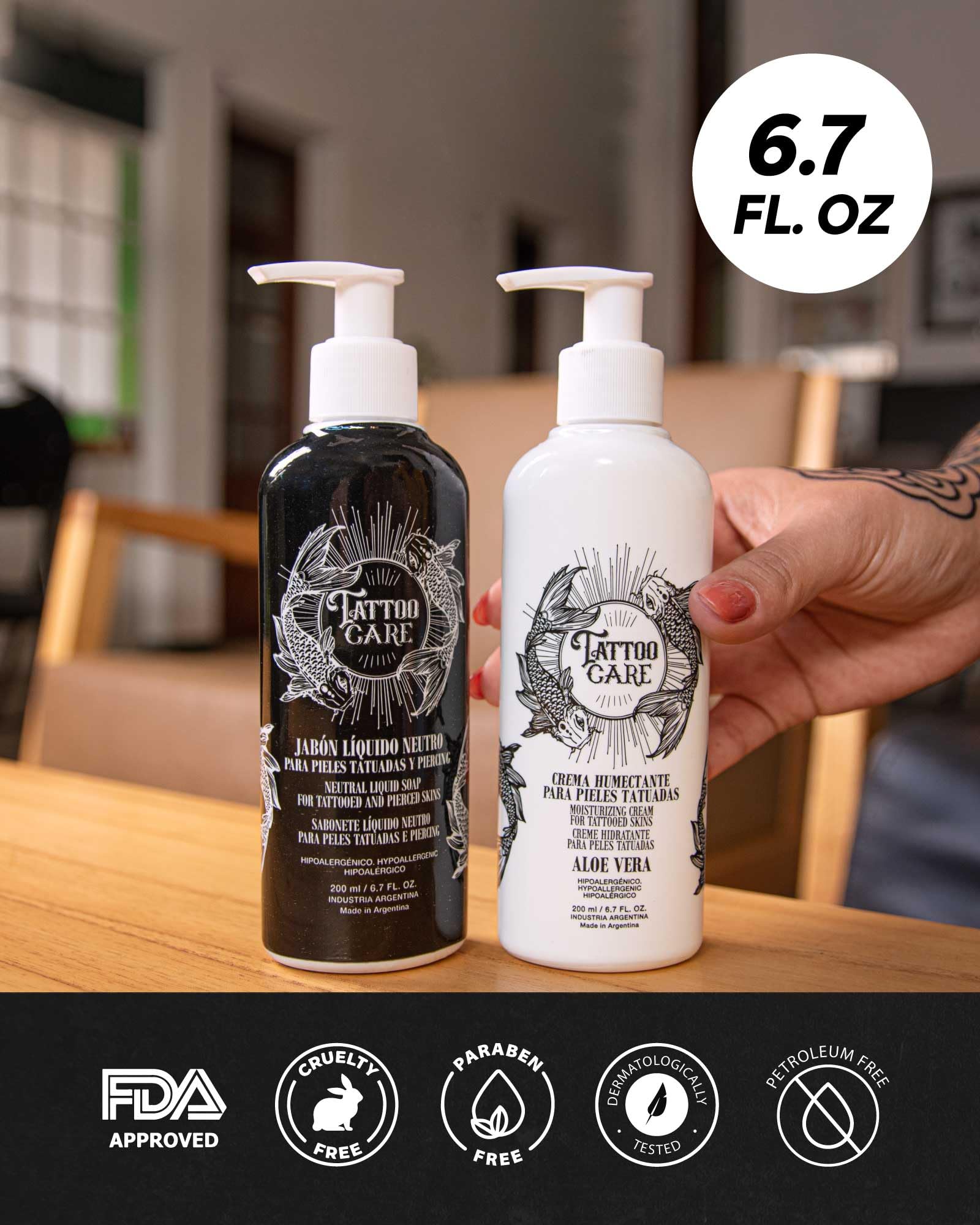 Tattoo Care Tattoo Aftercare Kit - Cream and Soap for Healing, Protecting and Brightening New and Old Tattoos - Cruelty-Free (KIT 6.7 fl OZ each)