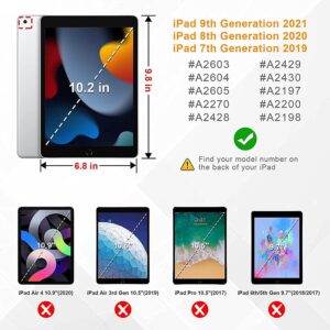 Bundle of iPad 9th Generation Case 2021 and Glass Screen Protector | iPad 10.2 Case for Kids 8th 7th Generation with Pencil Holder & Stand | Heavy Duty Drop Proof Case for iPad 9th 8th 7th Gen | Black