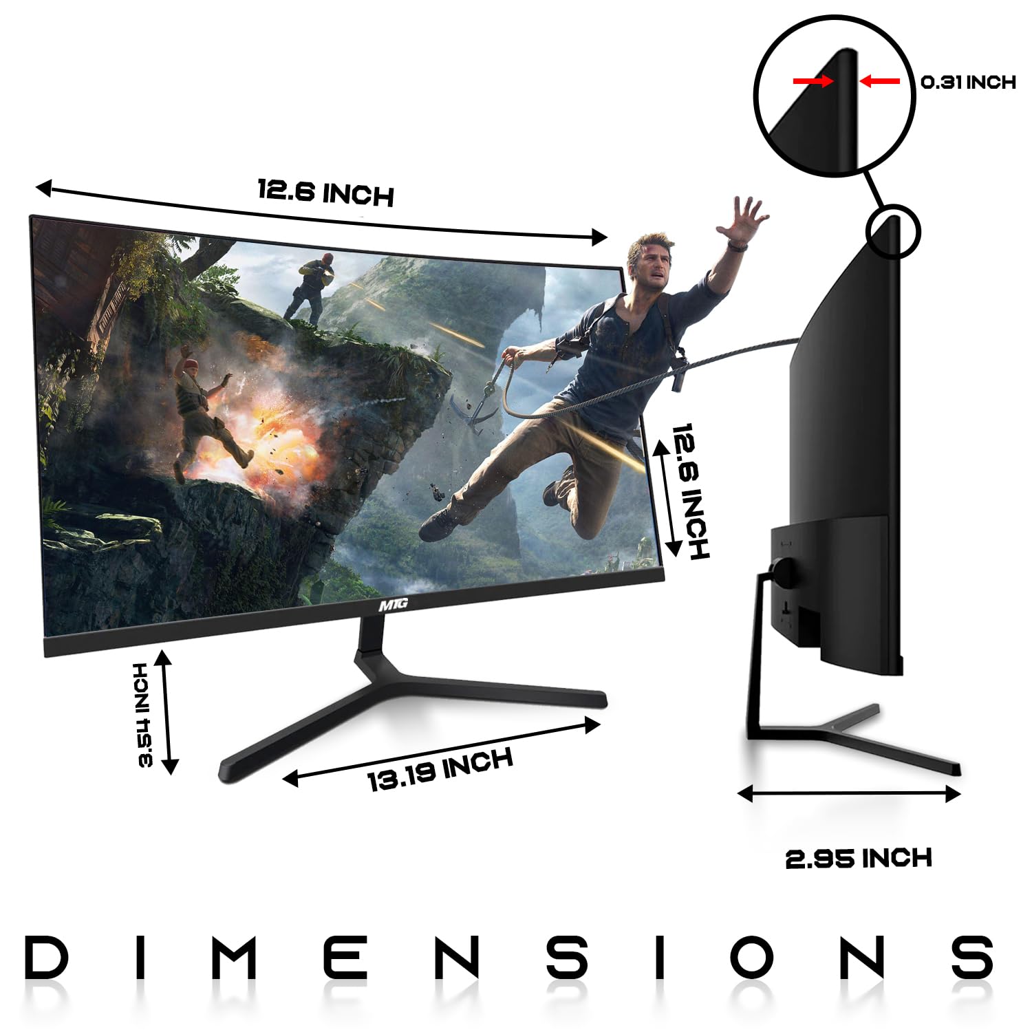 MTG 24-inch Curved Gaming Monitor - Full HD 1080P, Frameless Design, Low Motion Blur, VESA Mount, HDMI/DP/Audio/USB Ports, with RGB Keyboard and Mouse Combo for Home and Office