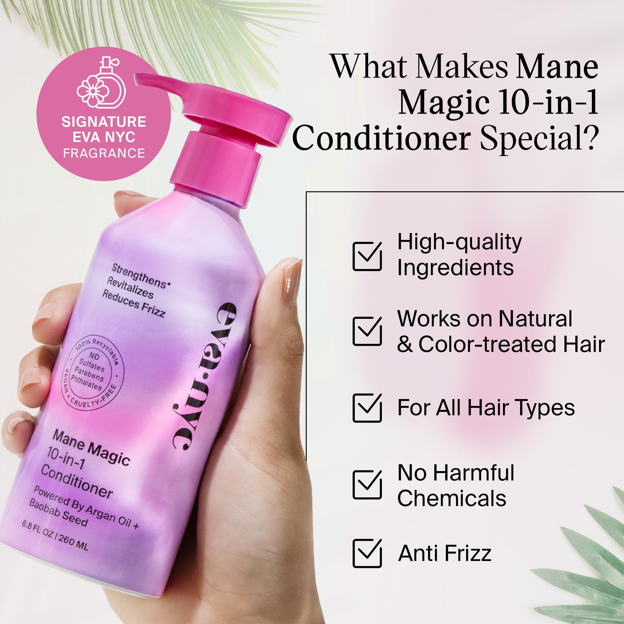 EVANYC Hair Conditioner, Mane Magic 10-in-1, 8.8 fl oz, Sulfate Free, Strengthening Conditioner for Dry Hair and All Hair Types, GMO-Free, Vegan, Plant Protein, Argan Oil, Baobab Seed Oil