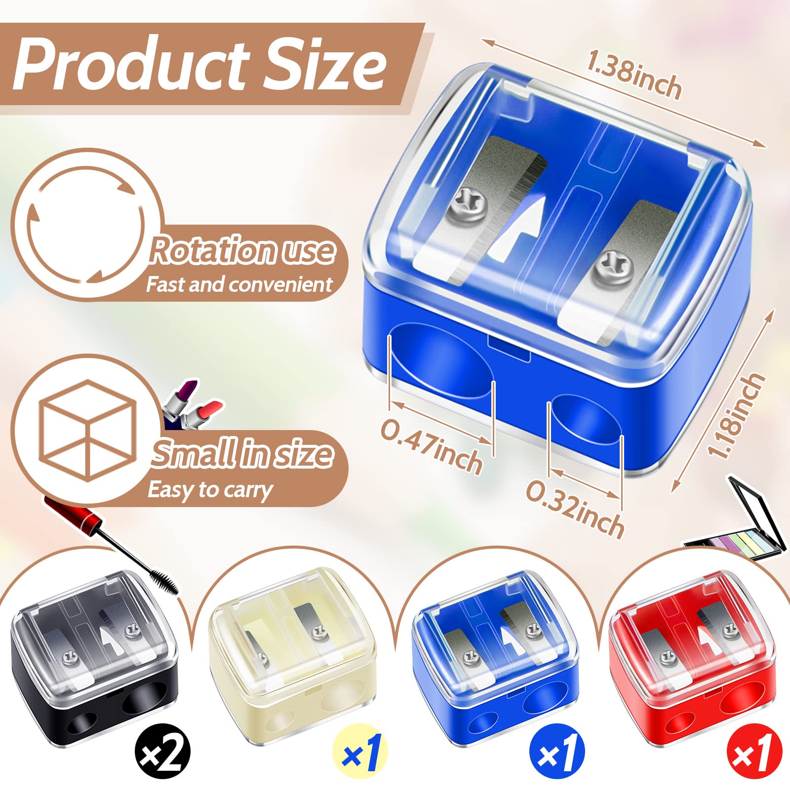 5 Pack Makeup Pencil Sharpener Eyeliner Sharpener Lip Pencil Sharpener Cosmetic Pencil Sharpener Dual Sharpener (Colorful)