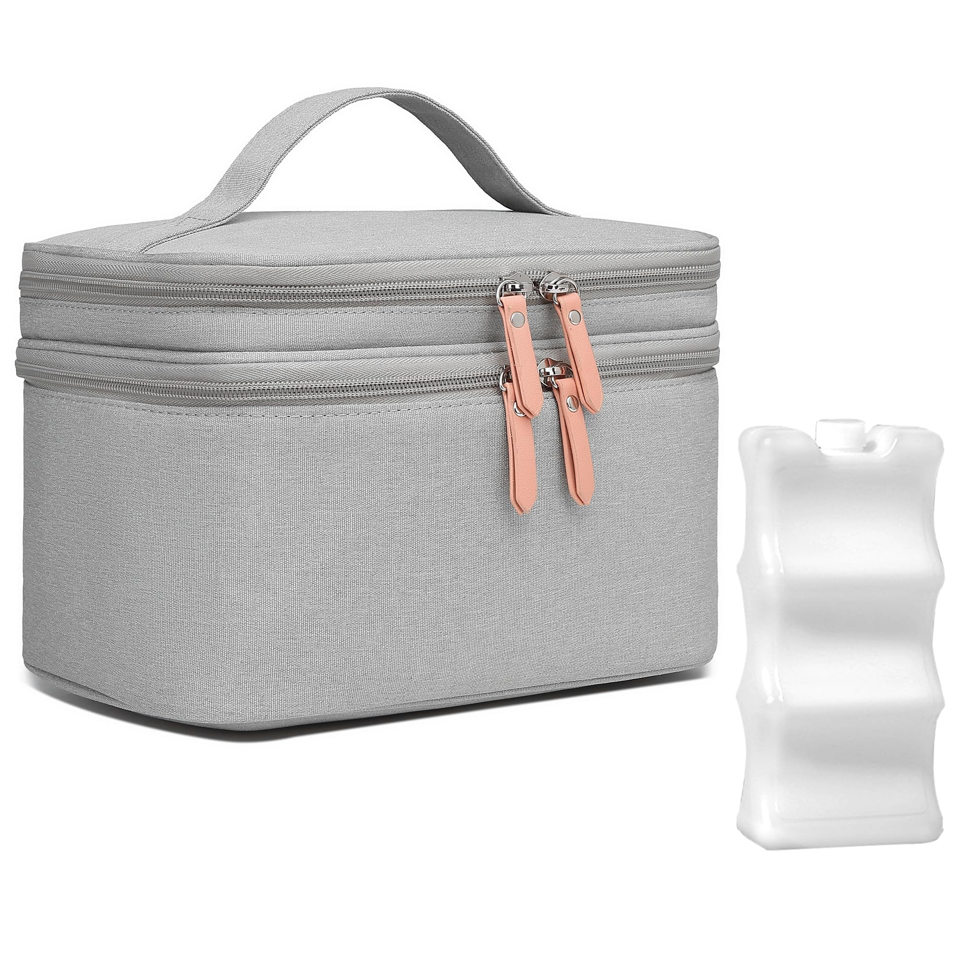 QIUXQIU Breast Pump Bag for Hands-Free Wearable Breast Pumps、Bottles,Pump Parts, and Storage Bag，Tote Bag，Multi-Function Breastmilk Cooler Bag Insulated Bag,with Cooler Including 1pcs Ice Pack(Gray)