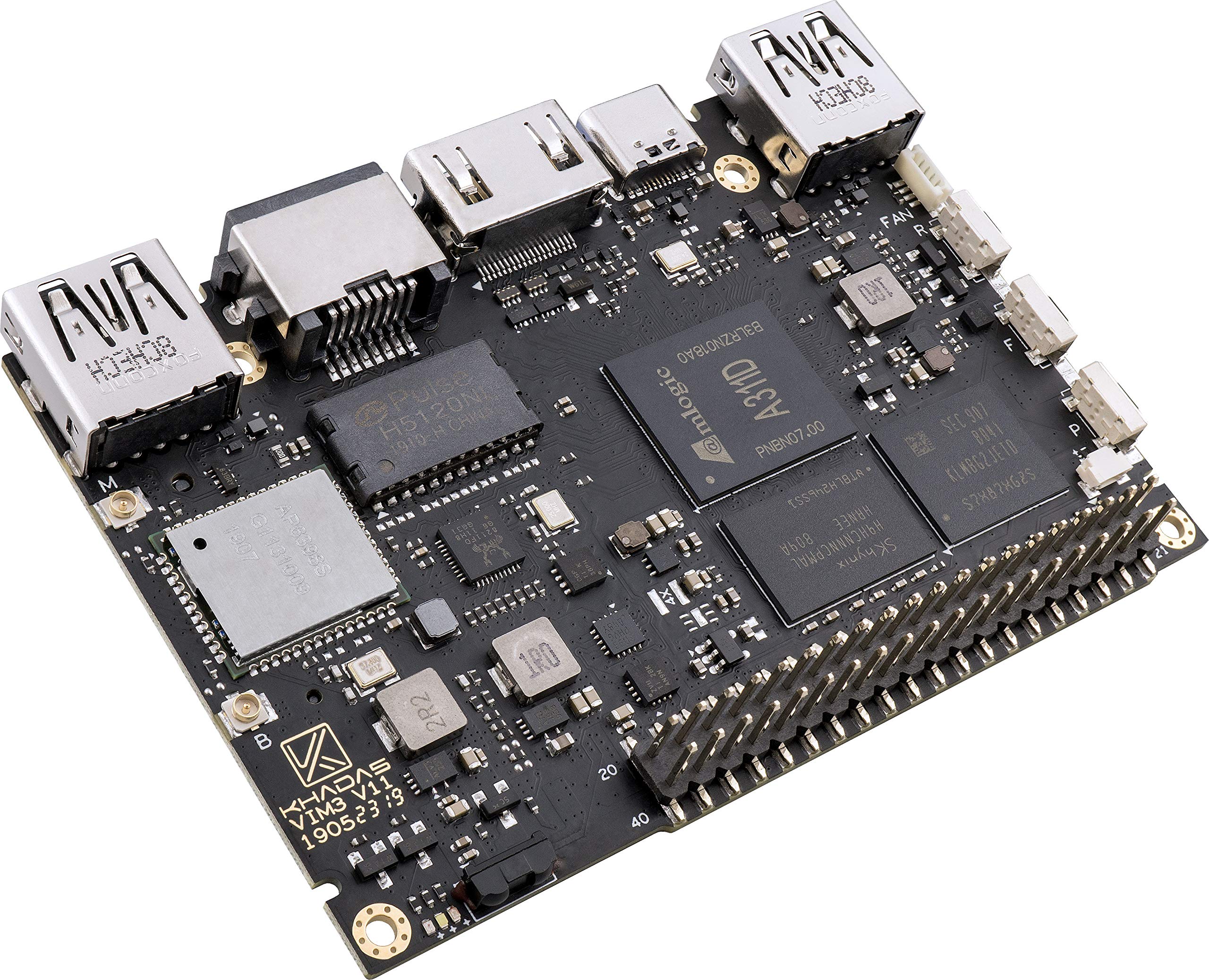 Khadas Single Board Computer, VIM3 Pro Amlogic A311D,Faster CPU,Neural Processing Unit for A.I.Switchable PCIe and USB 3.0,Dual Independent Displays,Dual Cameras (4+32GB)+OS08A10 8 megapixel HDR Camer