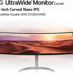 LG 49WQ95C-W 49 Inch 32:9 Curved UltraWide DQHD (5120 x 1440) Nano IPS Monitor, NVIDIA G-SYNC Compatible & AMD FreeSync Premium Pro, HDMI 2.1 & USB Type-C (90W PD), Tilt/Height/Swivel Adjustable