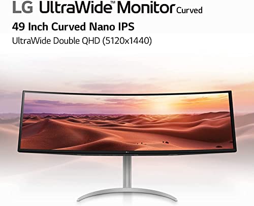 LG 49WQ95C-W 49 Inch 32:9 Curved UltraWide DQHD (5120 x 1440) Nano IPS Monitor, NVIDIA G-SYNC Compatible & AMD FreeSync Premium Pro, HDMI 2.1 & USB Type-C (90W PD), Tilt/Height/Swivel Adjustable