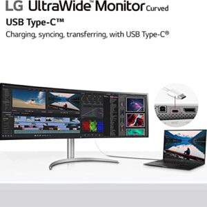 LG 49WQ95C-W 49 Inch 32:9 Curved UltraWide DQHD (5120 x 1440) Nano IPS Monitor, NVIDIA G-SYNC Compatible & AMD FreeSync Premium Pro, HDMI 2.1 & USB Type-C (90W PD), Tilt/Height/Swivel Adjustable