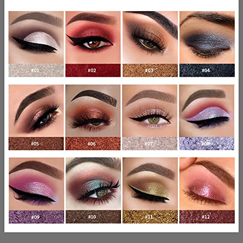 AKARY 12 Colors Glitter Eyeshadow, Mashed Potato Pearlescent Monochrome Eyeshadow Polarized Light Not Smudged Eye Shadow, Highly Pigmented Eye Makeup Cosmetics Gift for Women And Girls Eye Brightening Flash Powder (#03 Golden Brown)