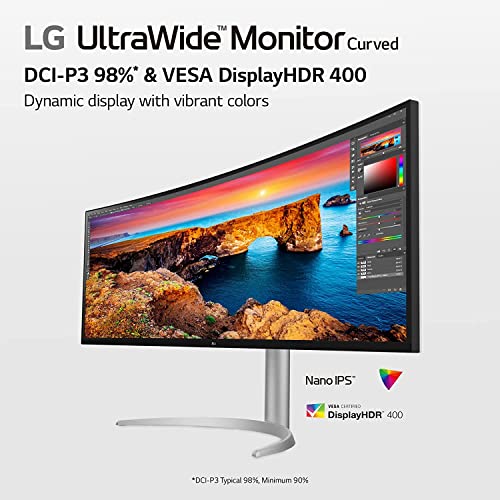 LG 49WQ95C-W 49 Inch 32:9 Curved UltraWide DQHD (5120 x 1440) Nano IPS Monitor, NVIDIA G-SYNC Compatible & AMD FreeSync Premium Pro, HDMI 2.1 & USB Type-C (90W PD), Tilt/Height/Swivel Adjustable