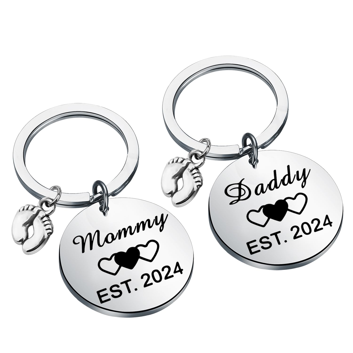 BNQL Daddy and Mommy Est 2024 Keychain Set New Parent Gifts Pregnancy Announcement Gifts for Mom First Time Parents Gifts (daddy mommy 2024 keychain)