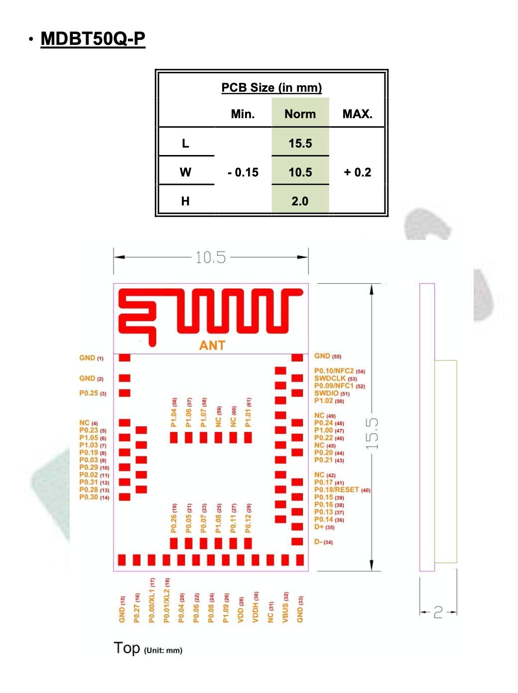 MDBT50Q-P512K Nordic nRF52833 Solution PCB ANT 42 GPIO Bluetooth Module BT5.2 FCC IC CE Telec KC SRRC (3pcs Pak)