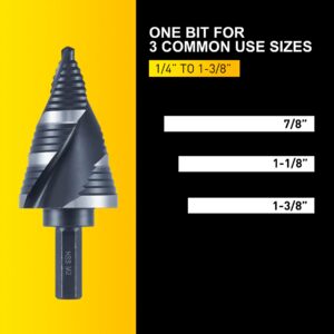 Anfrere 3 Sizes M2 Step Drill Bit, 7/8", 1-1/8", 1-3/8" Black Cone Drill Bits for Steel Metal Sheet Hole Drilling Cutting, Multiple Hole Sprial Unibit, Stepped Up Bits Home Tools