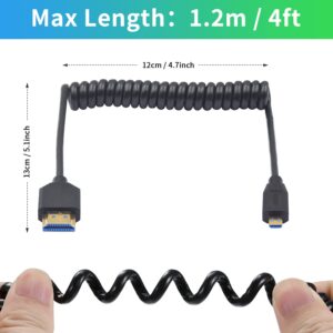 Duttek 8K Micro HDMI to HDMI Coiled Cable, 48Gbps HDMI to Micro HDMI 2.1 Version, Ultra Thin Micro HDMI Male to HDMI Male Cable Support Dynamic HDR for 8K@60Hz, 4K@120Hz Digital Cameras 4FT/1.2M