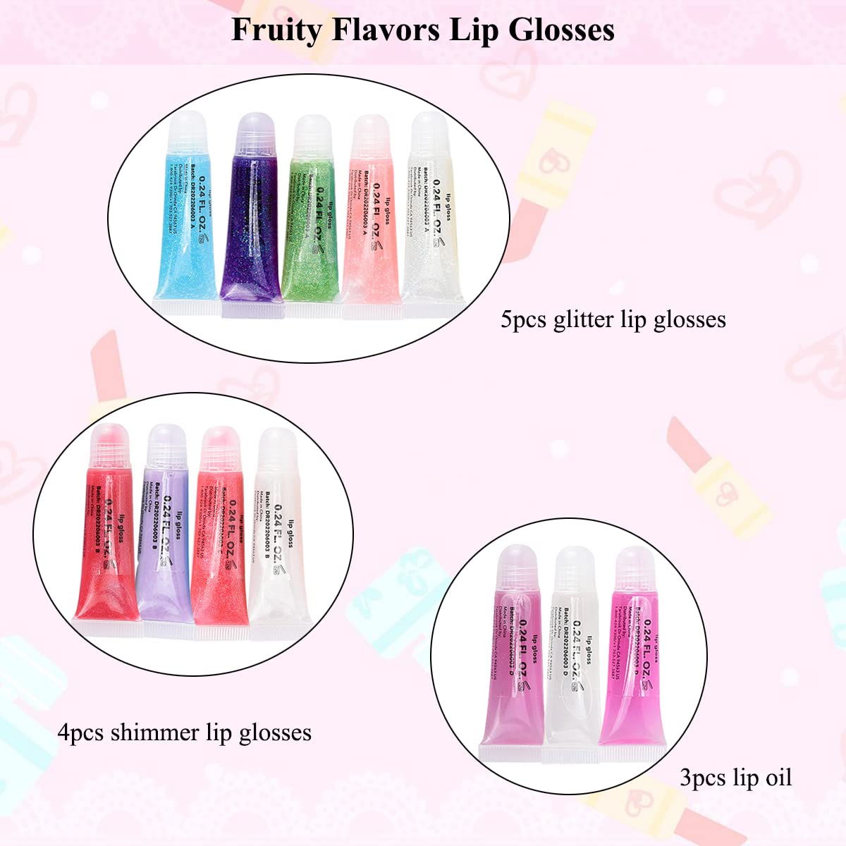 M&U Glitter Lip Gloss Set with Carrying Case, 12Pcs Assorted Flavors Moisturizing Shimmer Glossy Lip Party Favor Make-up for Kids and Teens Ages 5+