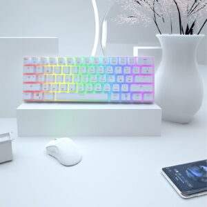 targeal 60% Mechanical Gaming Keyboard - 61 Keys Gateron Red Switch Quiet Office Computer Keyboard - Multi Color RGB Rainbow Led Backlit - Programmable for PC/Windows/Mac/Gamer - USB Wired - White