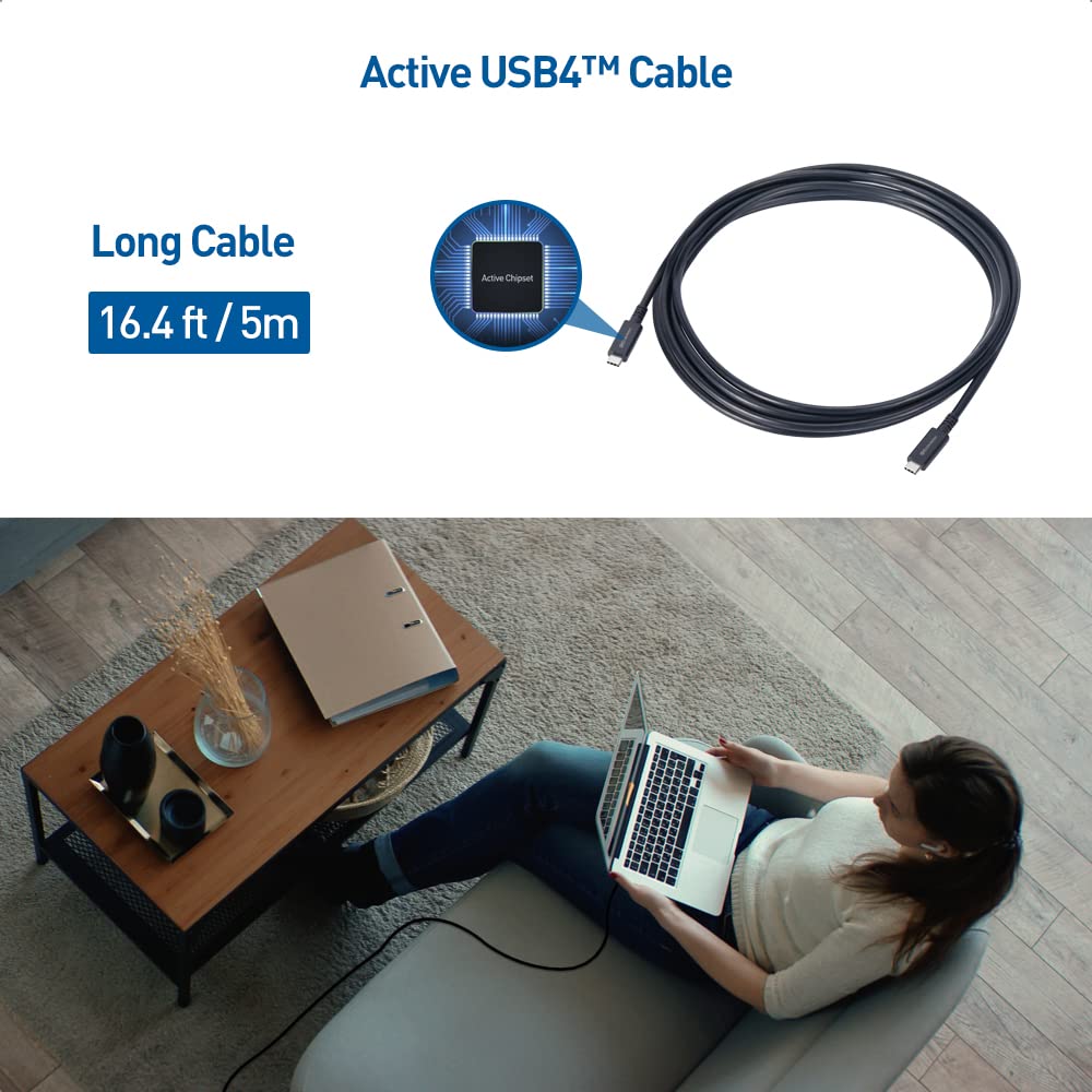 Cable Matters 20Gbps Active USB4 Cable 16.4 ft / 5m with 4K Video & 60W Charging, Compatible with Thunderbolt 4/3, USB C for VR Headset, Apple Vision Pro, MacBook Pro, DELL XPS, Surface Pro and More