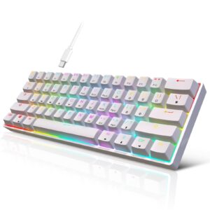 targeal 60% mechanical gaming keyboard - 61 keys gateron red switch quiet office computer keyboard - multi color rgb rainbow led backlit - programmable for pc/windows/mac/gamer - usb wired - white